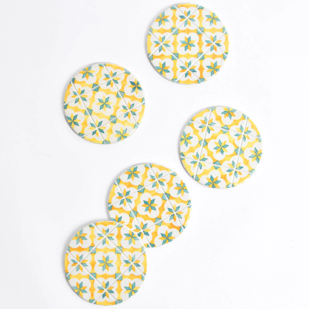 Dessous de verre | Jaune & Vert Azulejos - Image 3