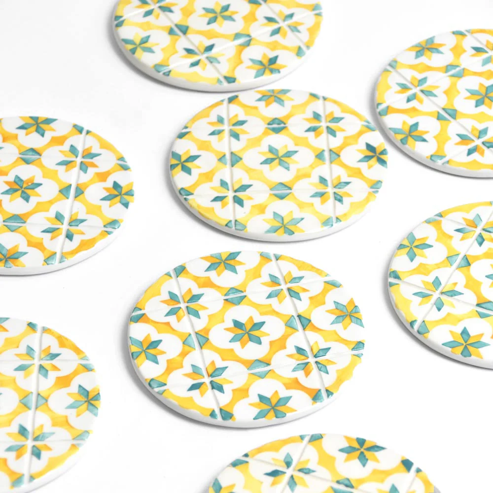 Dessous de verre | Jaune & Vert Azulejos - Image 4